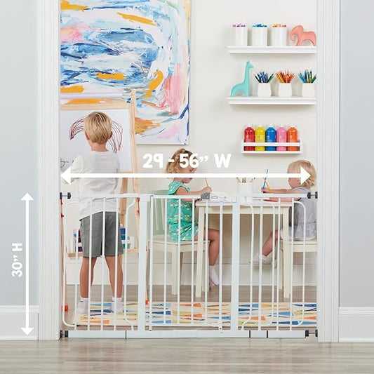Regalo 56-Inch Extra Wide Baby Gate for Doorways, Hallways & Bottom of Stairs, Pressure Mount for Babies, Toddlers & Pets, Tested & Safe, American Designed, White
