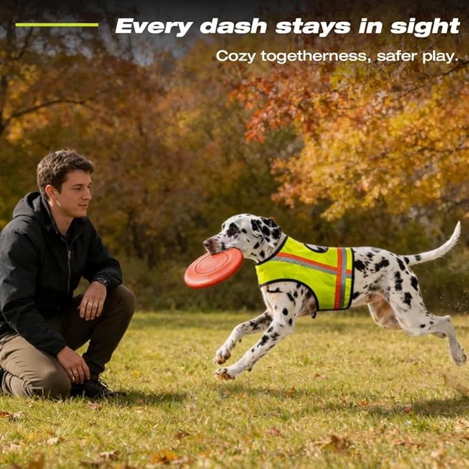 Miyake Reflective Dog Vest, High Visibility Dog Safety Vest for Night Walking, Dog Hunting Vest for Outdoor, Hi-Vis Fluorescent Yellow