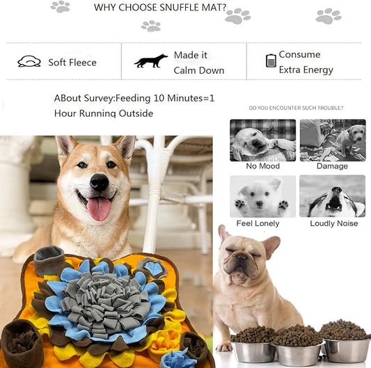 Dogs Snuffle Mat Pet Feeding Mats Puppy Sniffing Pad,Cat Doggies Interactive Puzzle Toys for Multiple Breeds Encourages Natural Foraging Skills,Training and Stress Release (Grey Brown)
