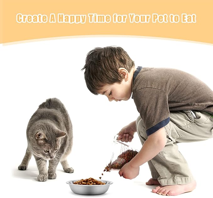 Stainless Steel Cat Bowl-Shallow Wide Flat Cats Food Bowls,Metal Kitten Dishes Whisker Friendly Fatigue Relief,Replacement Basic Kitty Plates for Elevated Stand,Dishwasher Safe(Set of 5)