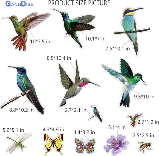 32 Pieces Extra Large Hummingbird Butterfly Window Clings, Anti-Collision Window Decoration Decals, Static Stickers Decor for Glass Windows and Doors - Non-Adhesive Vinyl Cling to Alert Birds