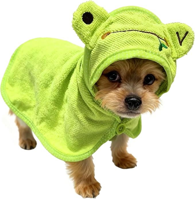Dog Hooded Bathrobe Towel, Fast Drying Bath Towel Absorbent Warm Blanket Green L