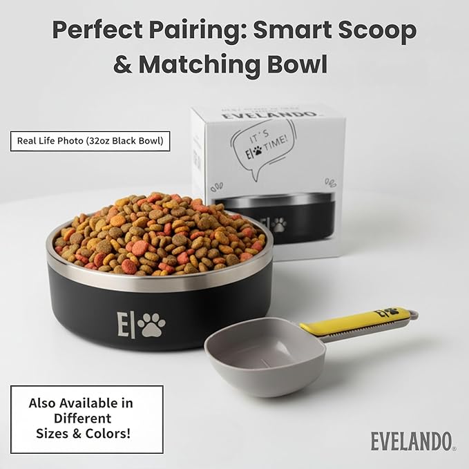 EVELANDO® Dog Food Measuring Cup 1 Cup BPA-Free Tool with Non-Slip Grip Handle & Bag Clip Includes Cotton Storage Bag & Adhesive Hook for Dogs & Cats (Gray)