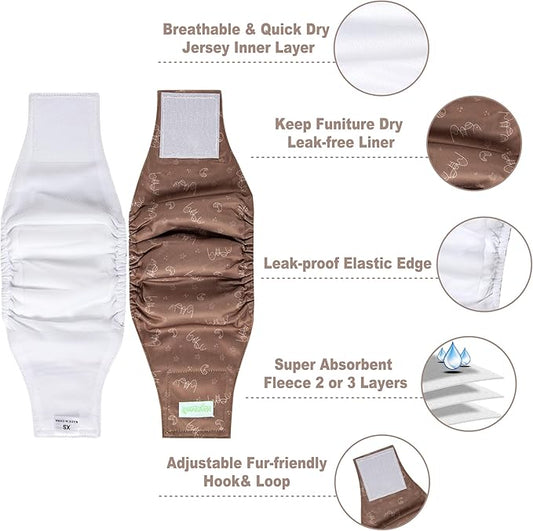 wegreeco Small Dog Diapers Male,Reusable Belly Bands for Male Dogs,Washable Doggie Puppy Male Diapers Wraps,Medium Large Size (5 Pack XX-Large, Dinosaurs)