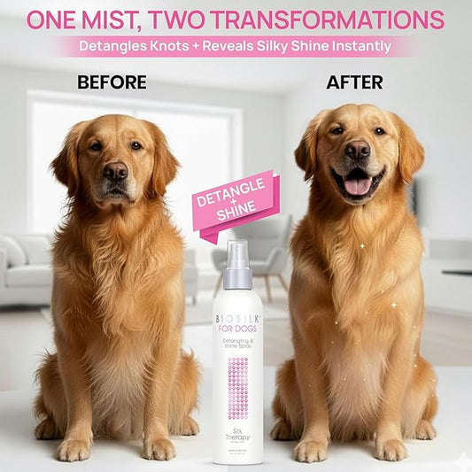 BioSilk for Dogs Detangling Spray with Shine Support, Lightweight Leave in Grooming Mist That Helps Smooth Coats, Detangle, and Add Shine Without Buildup, 8 Fl Oz - 6 Pack