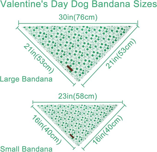St. Patrick's Dog Bandana, UP URARA PUP Shamrock Triangle Bid, Clover and Bow Pattern Scarf for Medium Large Dogs, Cotton Kerchief for Girl Boy Puppies, Cute Spring Green Bandana,L