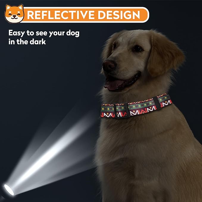 Reflective Dog Collar, Adjustable Soft Neoprene Padded Nylon Pet Collars with Buckle for Puppy and Small Dogs, Cats, Retro Geometric Flowers,S