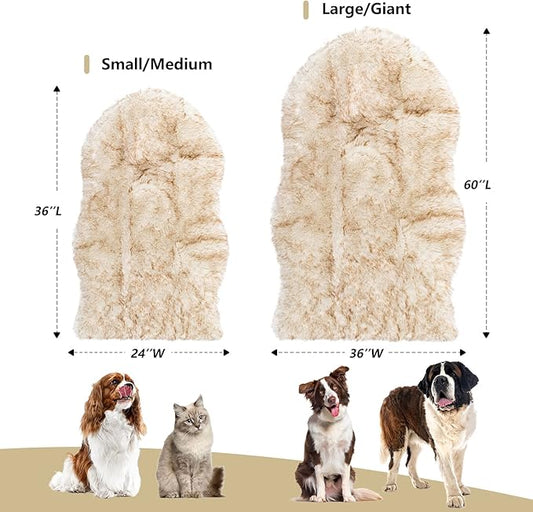 Asrug Soft Faux Fur Pet Mat Plush and Fluffy Dog Rug Ultra Cozy Pet Throw Rug for Dogs Cats, Luxury Soft Faux Sheepskin Chair Cover Seat Dog Rug Bed Shag Fur Area Rugs, Brown & White, 3ftx5ft
