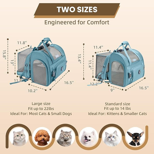 Lollimeow Expandable Cat Carrier Backpack for Large Cats - Airline Approved Pet Carrier Backpack for Small Dogs, Hiking & Travel, Waterproof with Breathable Mesh, 22lbs Capacity (Polar Blue, Large)