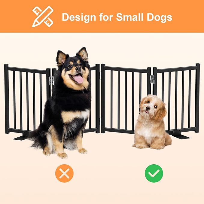 Snughome Short Dog Gate Indoor, 16" High Freestanding Small Dog Door Gates with Support Feet, Expands Up to 48’’ Wide Foldable Pet Gate for Doorway, 4 Panel Folding Pet Door Pet Fence for Puppy, Black