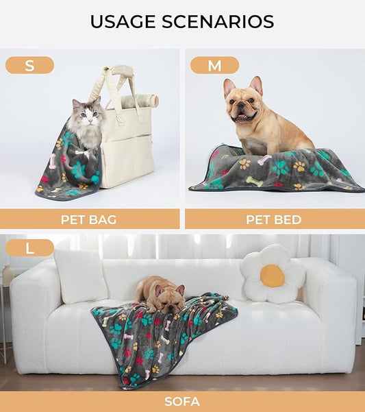 Luciphia 1 Pack 3 Blankets Fluffy Premium Fleece Pet Blanket Flannel Paw Bone Printed Throw for Dog Cat(Medium 30"x20", Grey)
