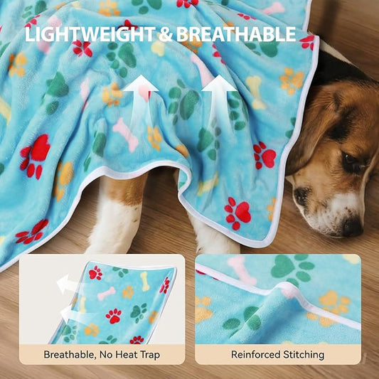 LINENLUX 1 Pack 3 Blankets Super Soft Fluffy Premium Fleece Dog Blankets for Puppy Cat Pet Blanket Flannel Throw Warm Sleep Bones and Claws 31x20 inches