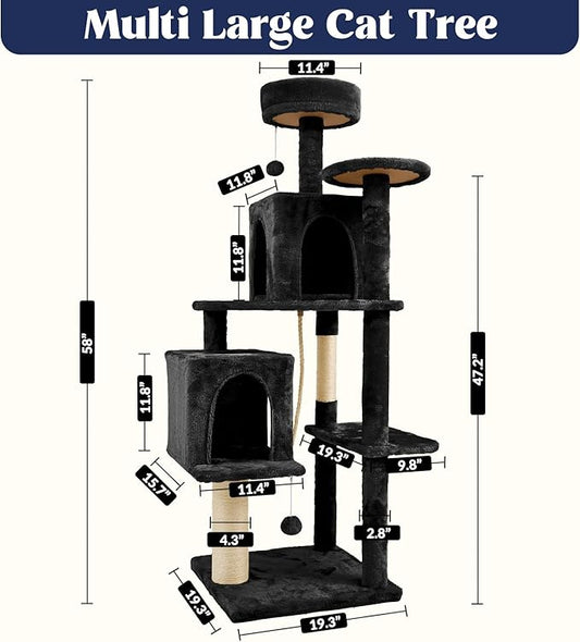 58 Inch Cat Tree Cat Tower for Indoor Cats Tall Cat Condos Scratching Post with Hanging Toy Furniture for Kitten Pets Play, Yellow Beige
