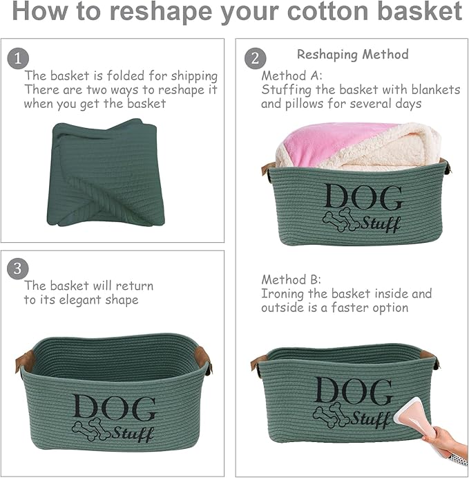 Durable Cotton rope dog toy storage, large dog bin, pet bed, puppy toy box - Perfect for organizing pet toys, blankets, leashes, clothing and any doggie stuff - Green
