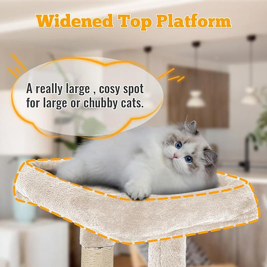 FDW 37.8 inch Cat Tree Cat Tower for Indoor Cats with Scratching Posts,Multi-Level Cat Furniture Activity Center Stand House Cat Condo Modern Cat Tower with Hanging Cradle & Funny Toy,Beige