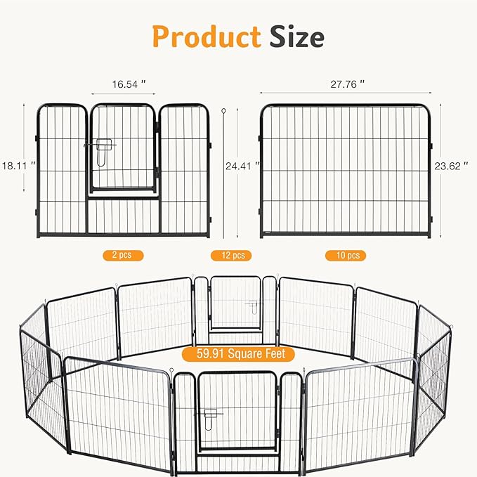 NEWBULIG Dog Playpen for Indoor 24 Inch 12 Panels - Portable Heavy Duty Metal Pet Exercise Pen with Door, Foldable Small Dog Puppy Playpen Fence for Outdoor RV, Camping, Yard, Garden