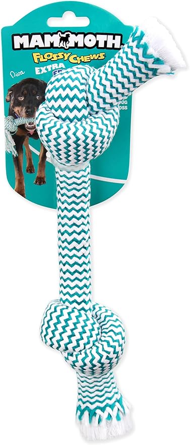 Mammoth Flossy Chews EXTRA FRESH 2 Knot Bone - Premium Cotton-Poly Yarn with Dental Floss Tug Toy for Dogs - Interactive Dog Rope Toy - Tug Dog Chew Toy for Medium Dogs - Large, 14”