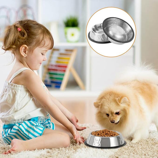 Stainless Steel Cat Bowl, 2 Pack Metal Dog Bowls for Food and Water, Non-Slip Pet Feeding Dish Bowl with Rubber Base for Indoor Cats Small Dogs