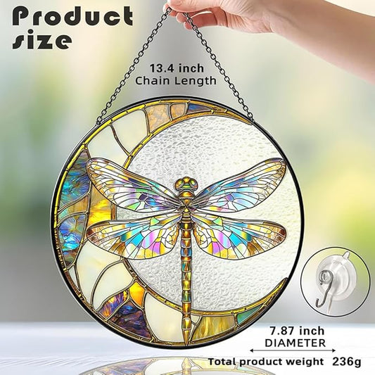 Dragonfly Suncatcher Stained Glass Window Hanging Decor - Vibrant Nature-Inspired Sun Catchers for Indoor Windows, Garden or Living Room, Unique Gift for Women, Housewarming & New Home Decoration