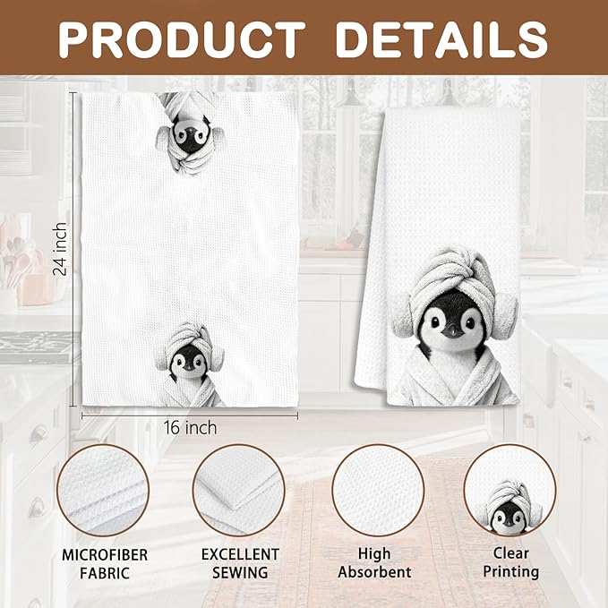 Funny Penguin Bathroom Hand Towels, Penguin Gifts for Women, Gifts for Animal Lovers, Black and White Animal Decorative Hand Towels for Bathroom Decor, 16x24 Inch