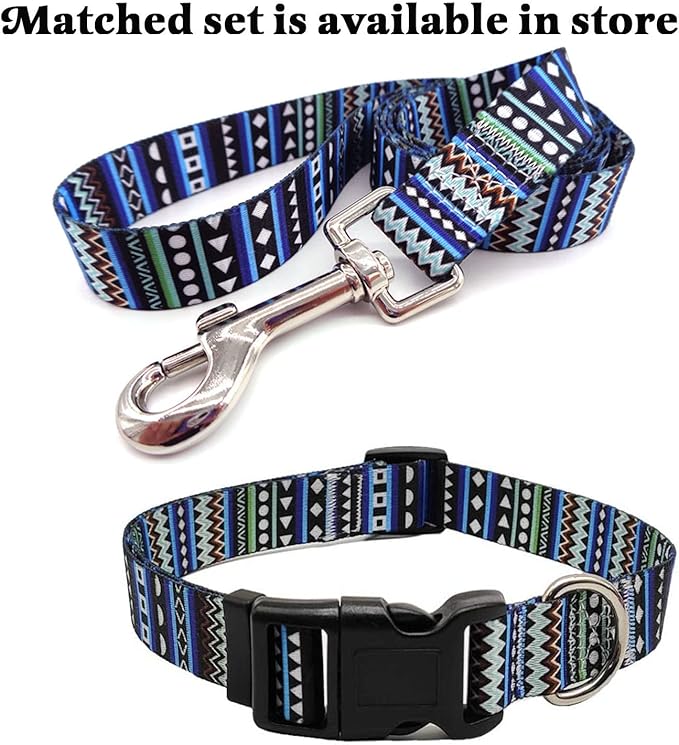Dog Collar with Bohemia Floral Tribal Geometric Patterns - Soft Ethnic Style Collar Adjustable for Small Medium Large Dogs(Bohemian Blue,M)
