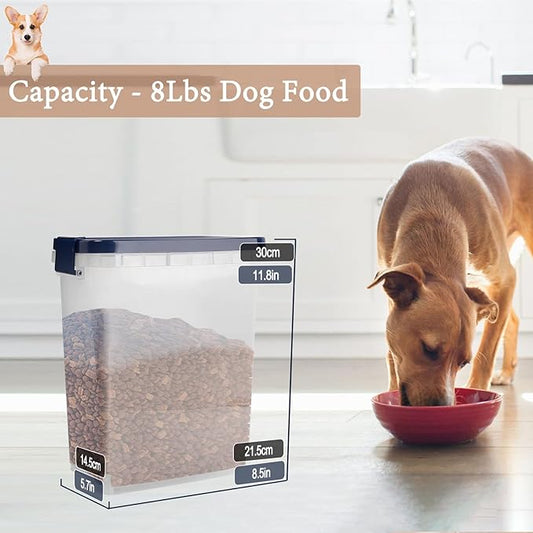 5 - 8 Lbs Dog Food Storage Container with Scoop - Airtight Cat Food Container - Buckle-Lock Pet Food Container for Dog, Cat, Bird Seed, Chicken, Dry Food Storage Bin Container for Rice, Cereal, Flour