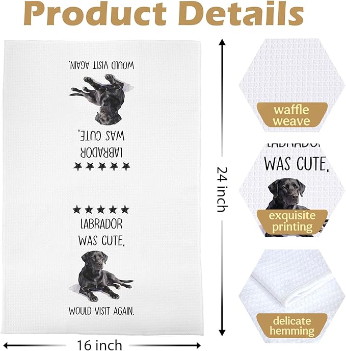 Black Labrador Kitchen Towels - Funny Black Lab Decorative Waffle Dish Towels, Labrador Retriever Dog Hand Towel Gifts, Lab Lovers Tea Towel for Women, 16x24 Inch Set of 2