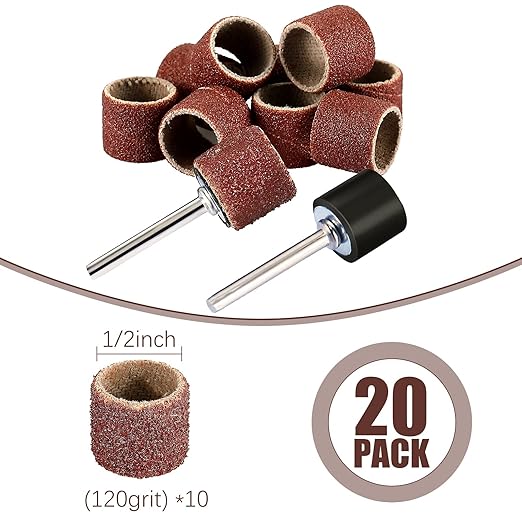 22 Pet Nail Grinder Replacement Kit with Grit Sanding Bands Pet Smoother Claw Care Black Grinding Drums Dog Nail Grinder Replacement Dog Claw Grooming Supplies(1/2 Inch 120 Grit)