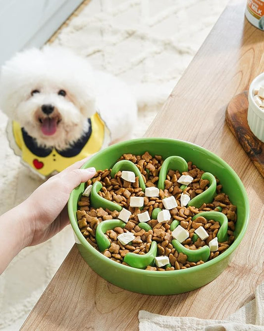 LE TAUCI Slow Feeder Dog Bowls Ceramic, 1.5 Cups Dog Food Bowl, Puppy Slow Feeder Dish for Fast Eaters, Clover Green
