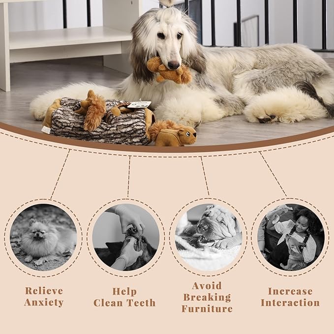 Laifug Hidden Squirrel Plush Dog Toy, Interactive Squeaky Dog Toy Hide and Seek, XL