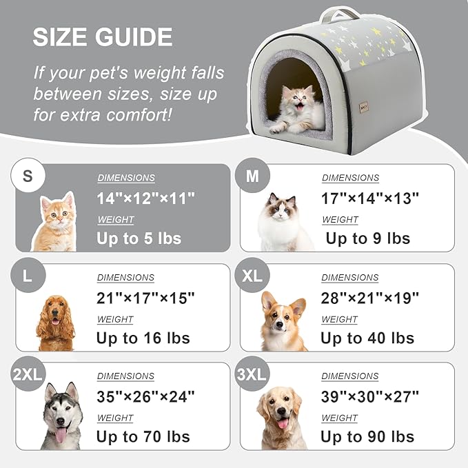 Jiupety Cozy Small Pet Dog House, 2 in 1 Puppy House, S Size for Cat and Puppy, Warm Cave Sleeping Nest for Cats and Dogs, S(14"×12"×11"), Up to 5 Lb, Grey