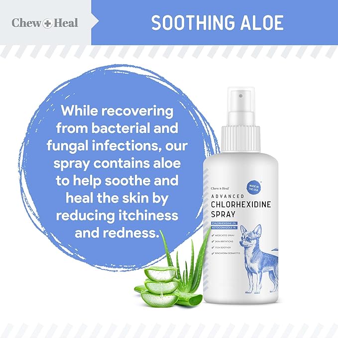 Chew + Heal Labs Medicated Dog Paw Spray - 8 oz Advanced Chlorhexidine Hot Spot Treatment Spray with 1% Ketoconazole 2% Chlorhexidine for Dogs - Good for All Breeds - Made in the USA