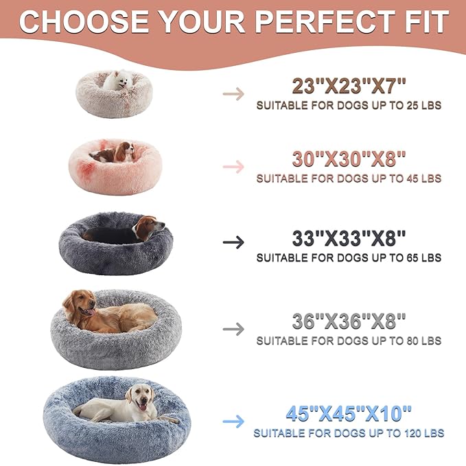 45 inches Donut Dog Bed for Extra Large Dogs,Calming Fluffy Round Jumbo Pet Bed with Removable & Washable Cover, Fits up to 120 lbs Pets (Tie-dye Pink,XL)