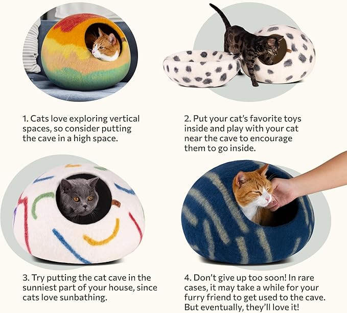 MEOWFIA Cat Cave – Premium Felt Cat Bed for Indoor Cats, Handmade Merino Wool (Snow Leopard, Medium)