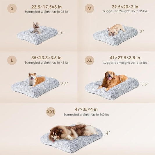 EHEYCIGA Fluffy Dog Crate Bed for Extra Large Dogs, Plush Faux Fur Pad, Calming Anti Anxiety XL Bed for Crate, Washable Soft Warm Dog Mat with Non-Slip Bottom, Grey (Pack of 2)