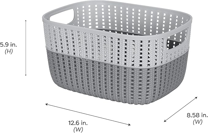Simplify 2 Pack 2 Tone Sailor Knot Plastic Storage Tote | Decorative Basket | Closet Organization | De-clutter | Accessories | Toys | Bathroom Organization | Medium | Grey/Grey