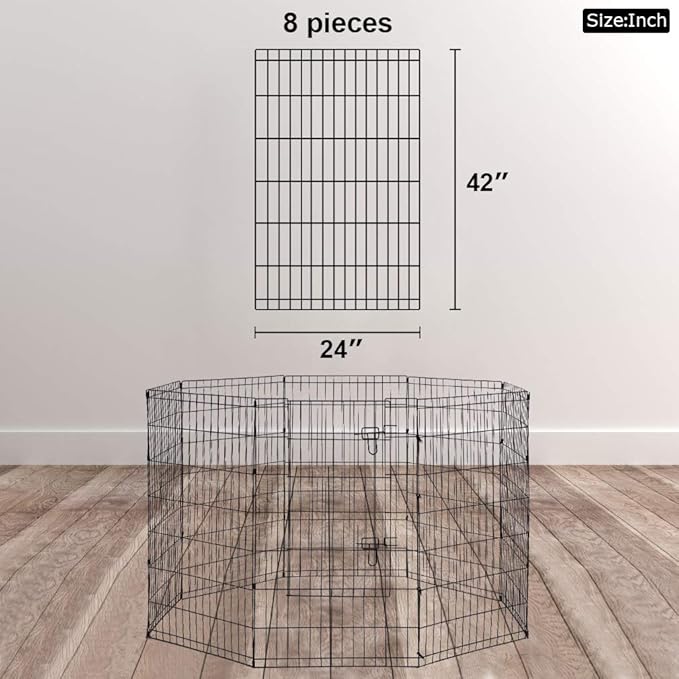 BestPet | Foldable Dog Playpen | 42 Inch, 8 Panels | Metal Pet Exercise Pen | Indoor Outdoor Portable Dog Fence with Door | Removable, Rust-Resistant Secure Pet Kennel | Easy to Assemble