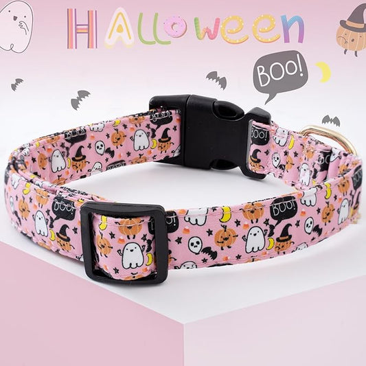 Faygarsle Halloween Fall Dog Collar for Small Medium Large Dogs Fashionable Cute Collar for Male Female Dogs Pink Cotton Dog Collar Spectre Pumpkin Pattern L