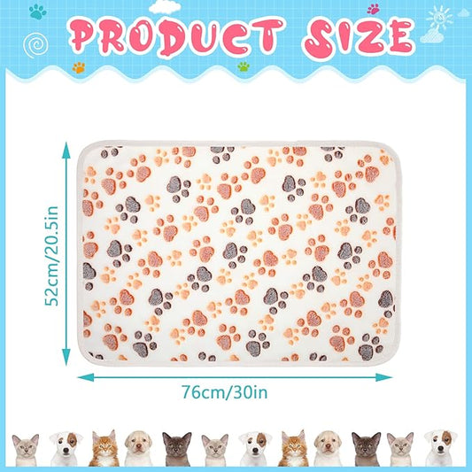 Tatuo 4 Pcs Dog Blanket for Pet Cat Blankets Indoor Puppy Teething Stuff Toys Paw Print Fleece Soft Blanket Sleep Mat for Guinea Pig Cage(White,Medium(30 x 20.5 Inch),Square)