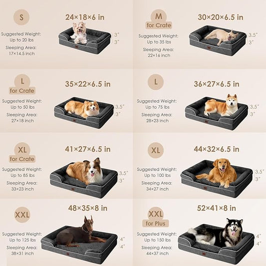 EHEYCIGA Orthopedic Dog Beds for Extra Large Dogs, Waterproof Memory Foam XL Pet Bed with Sides, Non-Slip Bottom and Egg-Crate Foam Big Dog Couch Bed with Washable Removable Cover, Dark Grey