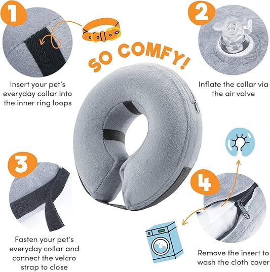 BENCMATE Inflatable Dog Cone Collar Alternative, Soft Dog Cone for Small Medium Large Dogs and Cats, Neck Recovery ECollar Donut Collar After Surgery (Large+, Grey)