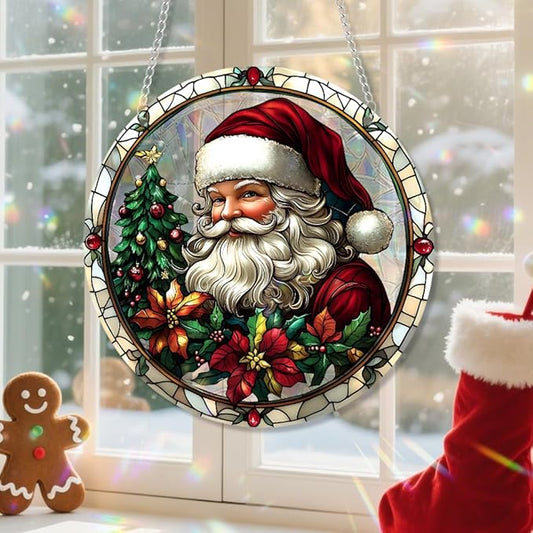 Xmas Suncatcher Window Hanging - Christmas Snowman Suncatcher for Door Terrace Garden Home Decor, Winter Rainbow Maker Birthday Gifts for Lovers Women Men Dad Mom