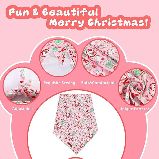 Christmas Dog Bandana–Adorable Happy Snowman Triangle Scarf for Small Medium Large Dogs, Soft Cotton Pet Bib for Winter & New Year, Adjustable Dog Kerchief