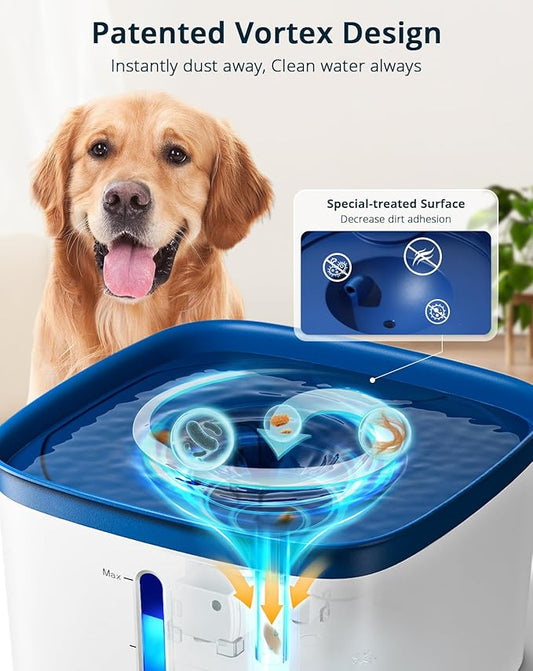 Cat Water Fountain, 135oz/4L Ultra Quiet Dog Water Fountain, Instant Clean Vortex Design, Pet Water Fountain for Cats Dogs Multiple Pets, Automatic Dog Water Dispenser with LED Light