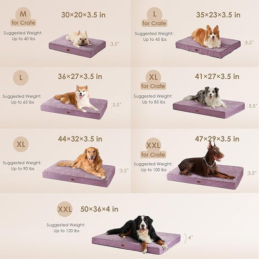 EHEYCIGA Orthopedic Dog Beds for Large Dogs with Removable Washable Cover, Fog Purple, 36x27