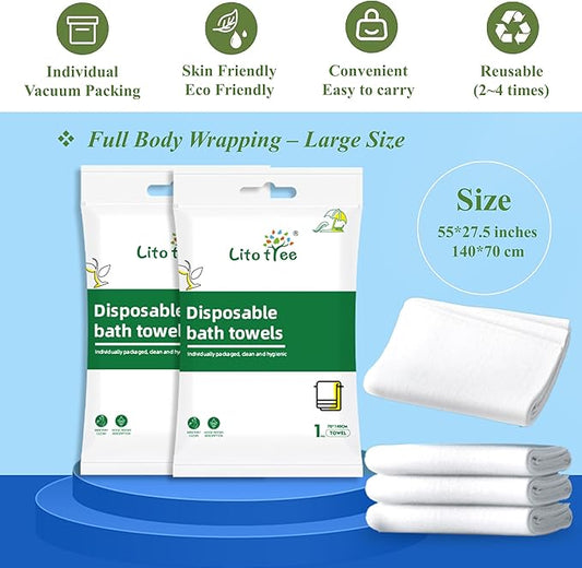 20 Pack Disposable Bath Towels, Size 55" x 27.5", Ultra Soft, Quick Dry Thickened Body Towels, Camping Towel, Disposable Towels for Travel Beach Gym Sauna Spa, Travel Towels, Pet Towel (20pcs)