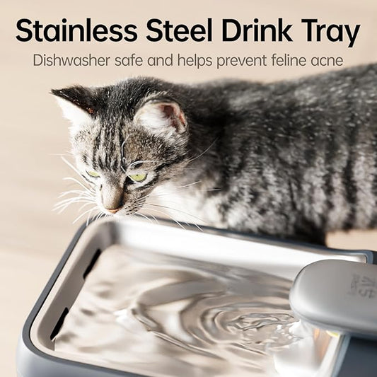 Automatic Pet Water Fountain 4.5L Large Capacity Stainless Steel Drink Tray Cat Water Dispenser Ultra-Quiet Pump Multi-Filtration System for Cats, Dogs, Multiple Pets S7 Lite Grey