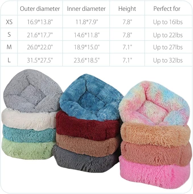 La La Pet® Donut Dog Cat Bed Cozy Cave Pet Bed Burrow Dog Bed Calming Cuddler Self-Warming Pet Bed Soft Plush Pet Cushion Improved Sleep for Cats Small Medium Dogs Rainbow L