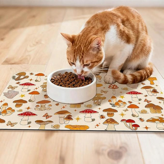 Dog Food Mat for Pet Cat Food Mat, Mushroom Absorbent Quick Dry Dog Bowl Mats for Food and Water, Non-Slip Cat Pet Feeding Mats for Floor Placemats 12"x20"