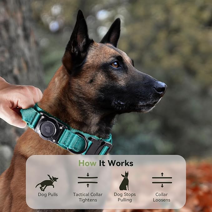 2026 Upgrade Waterproof AirTag Dog Collar, Military Tactical Dog Collar with AirTag Holder, Comfortable Control Handle and Metal Buckle, GPS Dog Collar Holder for Medium to Large Dogs (Blue, XL)